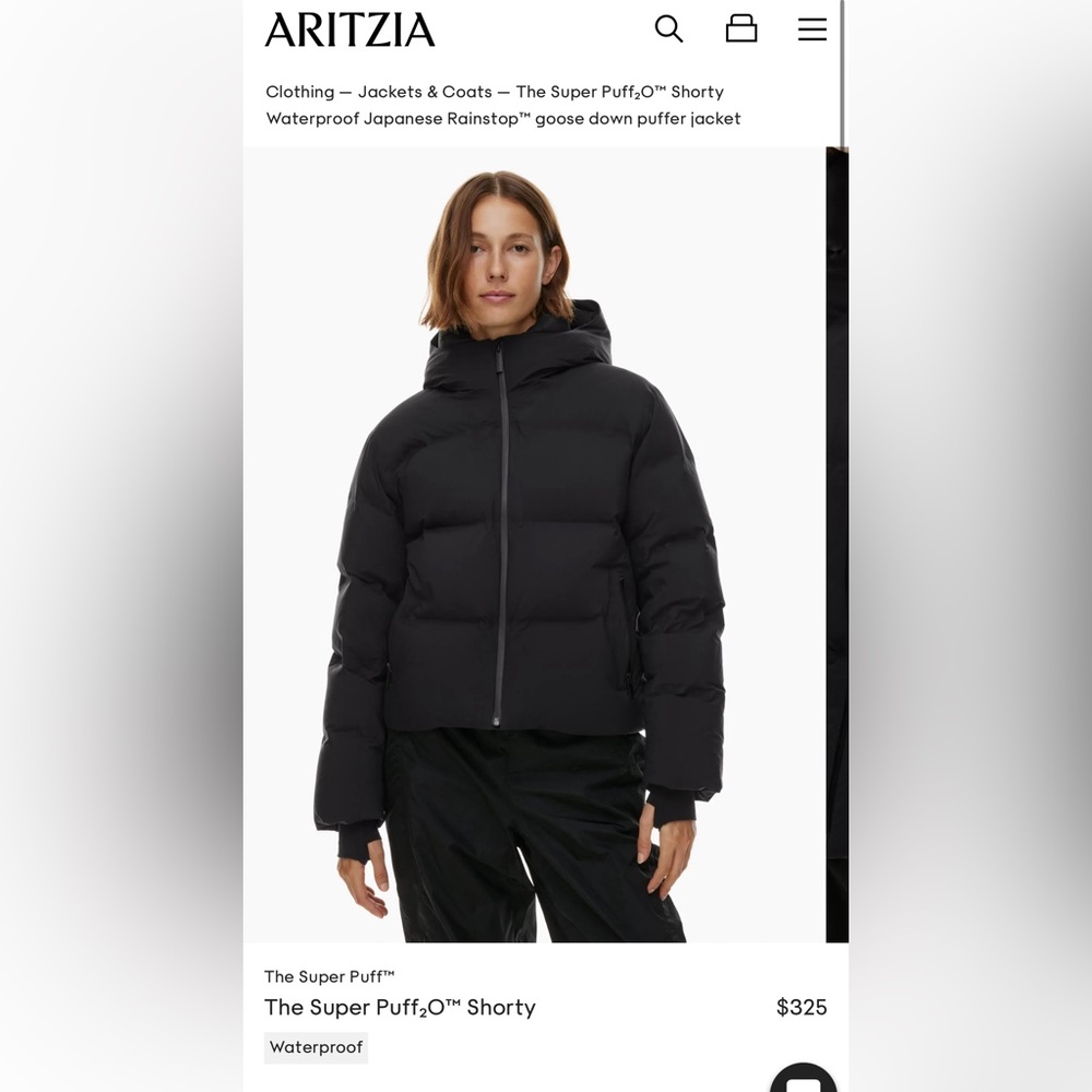 Aritzia The Super Puff₂O™ Shorty. Color in black. Worn twice, condition is new.